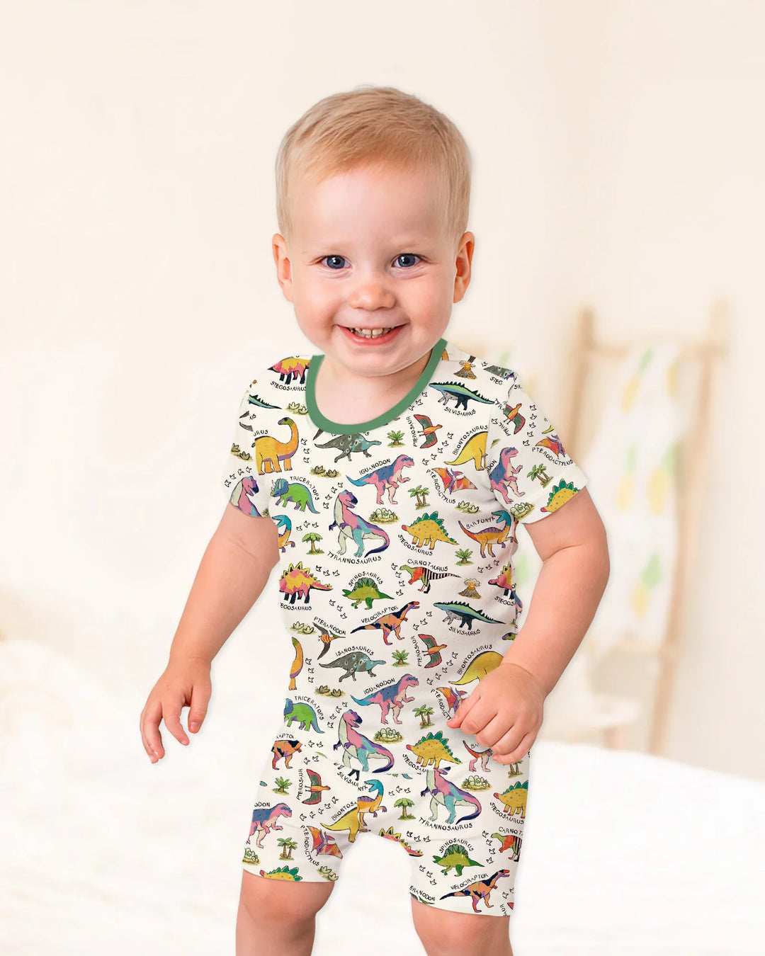 All The Dino Types Bamboo Two Piece Short Sleeve Shorts Pajama Set