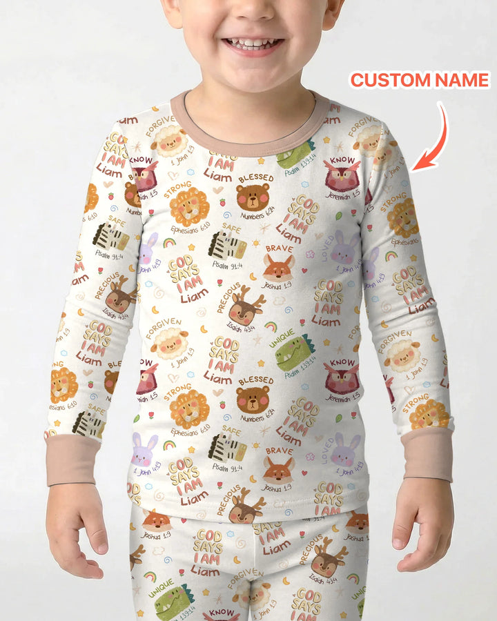 God Says I Am — Little Flock Custom Name Two Piece Long Sleeve Pajama Set