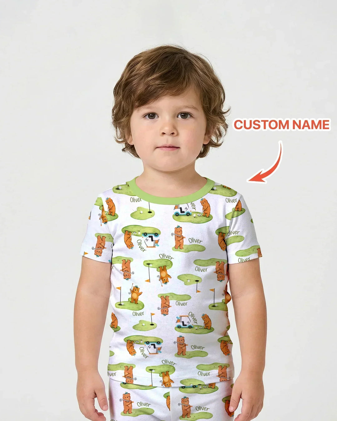 Custom Name Little Bear Golf Club Bamboo Two Piece Short Sleeve Shorts Pajama Set