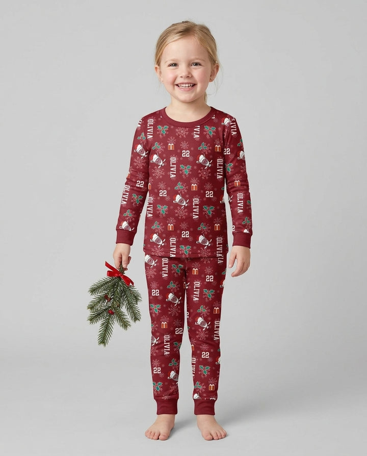 Custom Name Hockey Holiday Bamboo Two Piece Long Sleeve Pajama Set