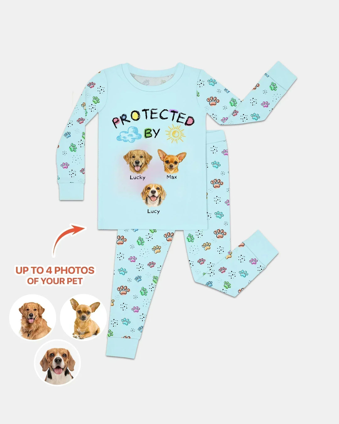 Custom Photo Crayon "Protected By" Bamboo Two Piece Long Sleeve Pajama Set