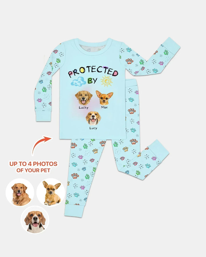 Custom Photo Crayon "Protected By" Bamboo Two Piece Long Sleeve Pajama Set