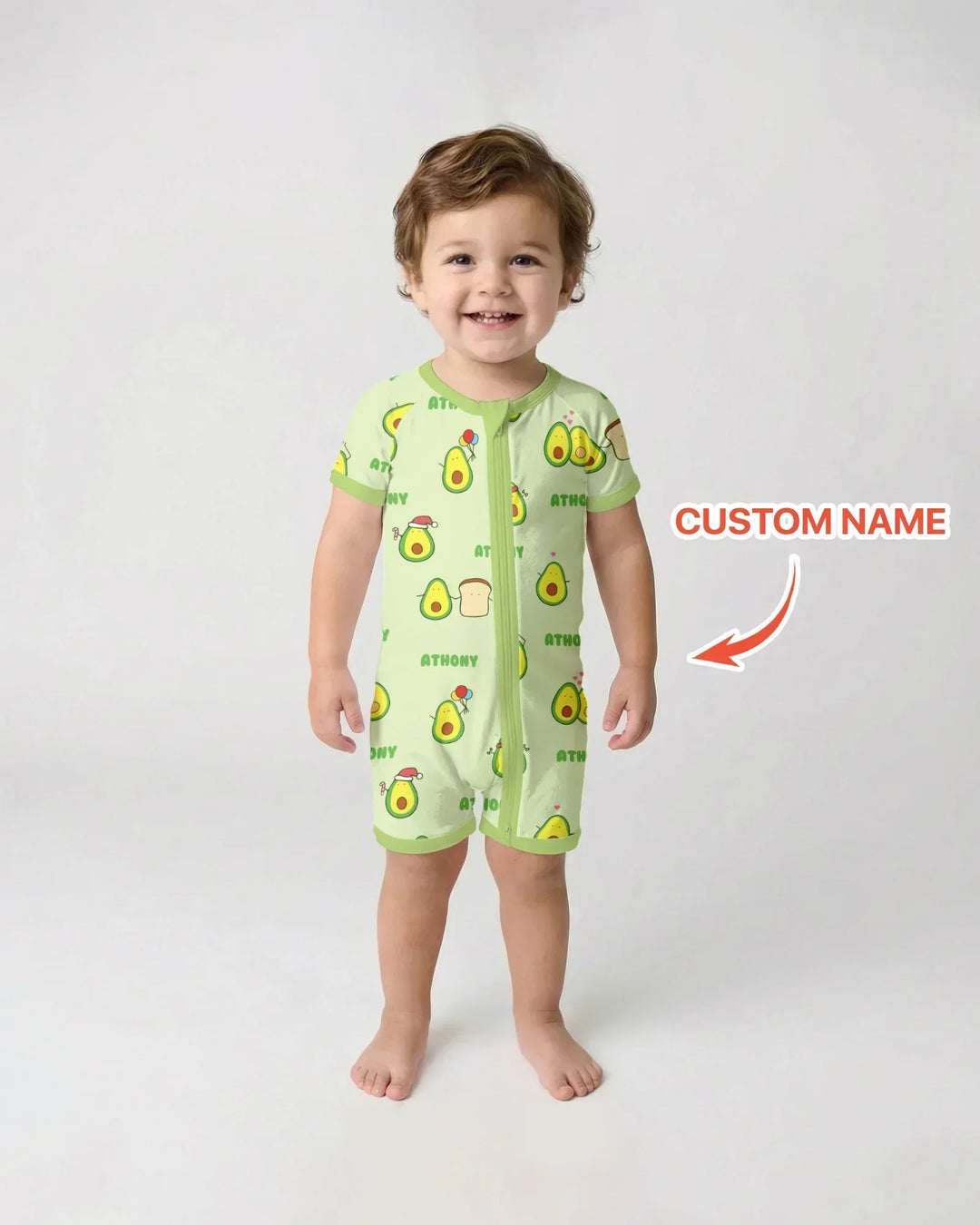 Custom Name Cute Avocado Bamboo Shorty Zippy