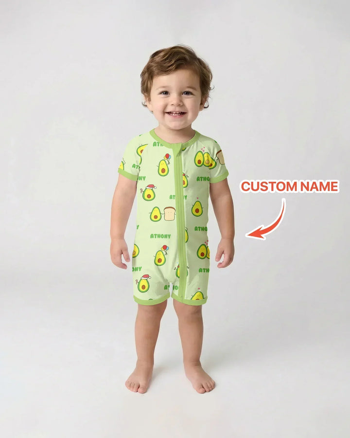 Custom Name Cute Avocado Bamboo Shorty Zippy