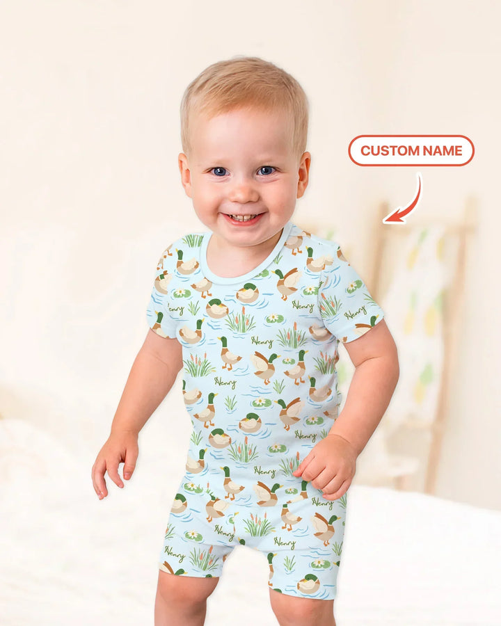Personalized Mallard Duck Bamboo Two Piece Short Sleeve Shorts Pajama Set