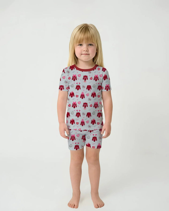 Dachshund Is My Valentine Bamboo Two Piece Short Sleeve Shorts Pajama Set