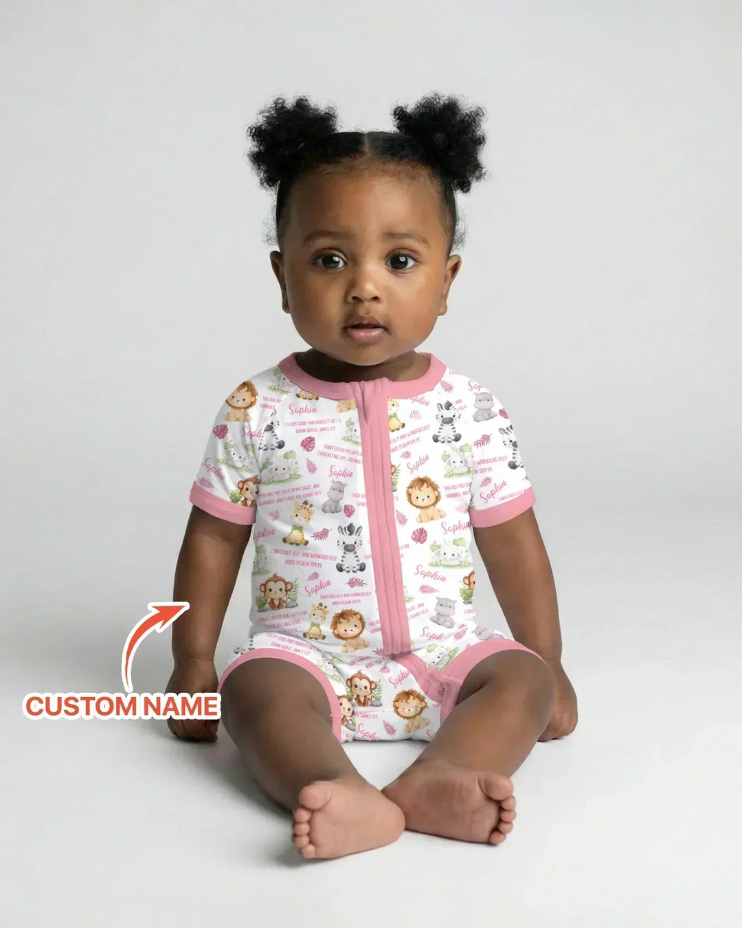 Custom Name Bible Verse Safari Animal Bamboo Shorty Zippy