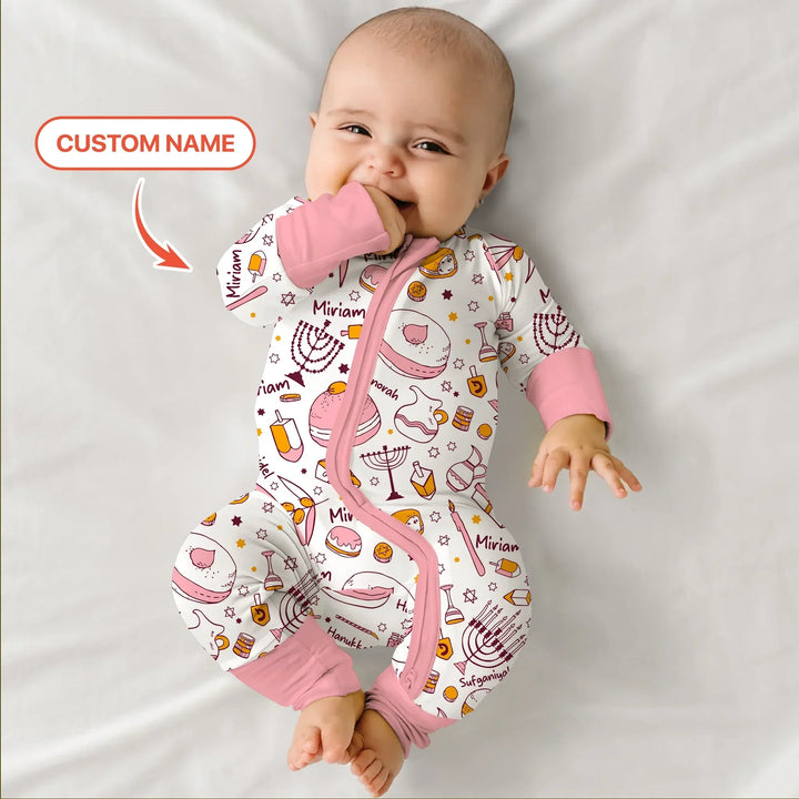 Happy Hanukkah Doodles Custom Name Family Matching Bamboo Convertible Zippy