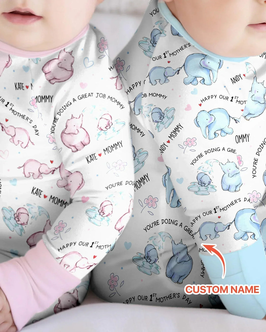 Custom Name Mother & Baby Elephant Bamboo Convertible Zippy