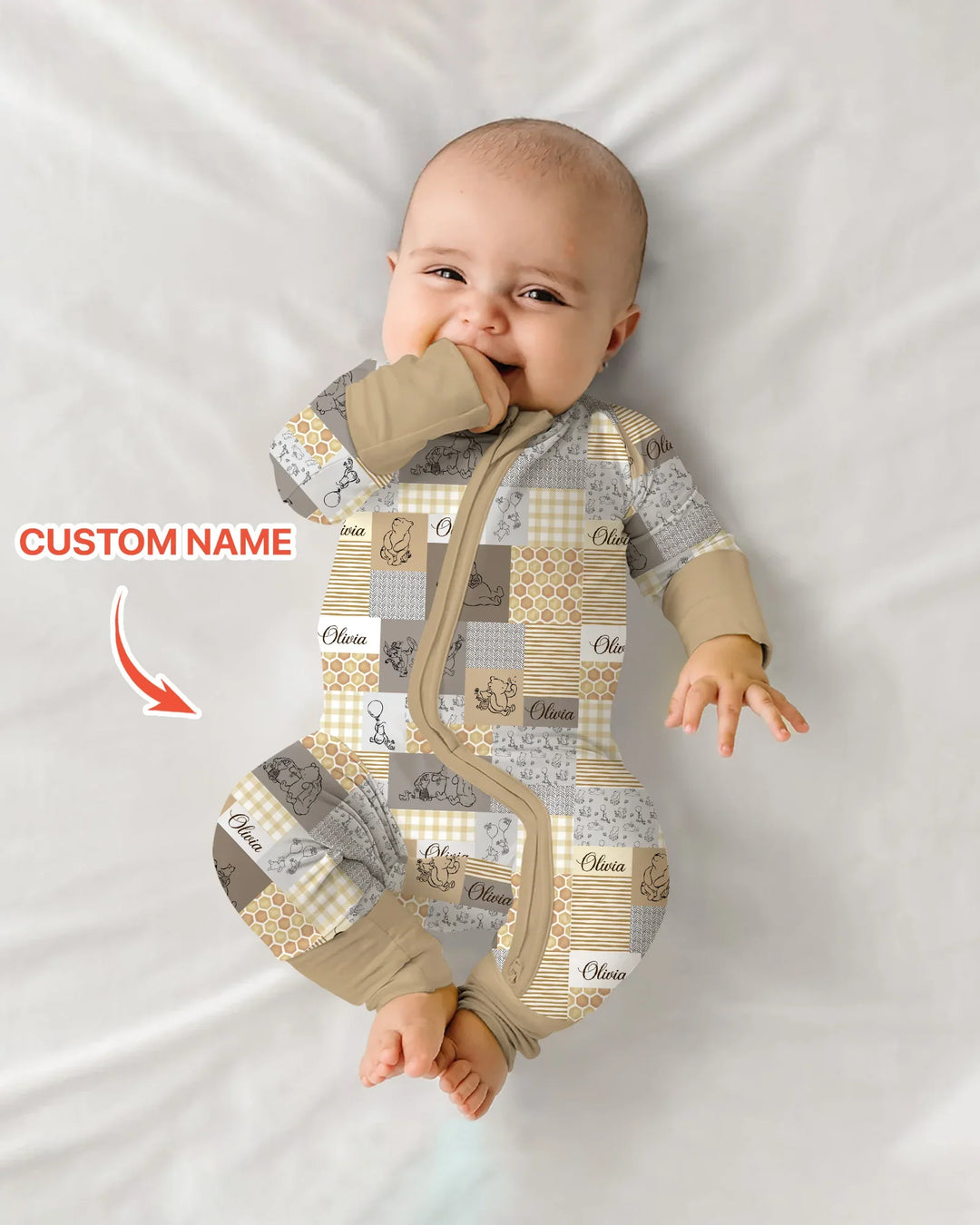 Personalized Classic Bear Patchwork  Bamboo Convertible Zippy