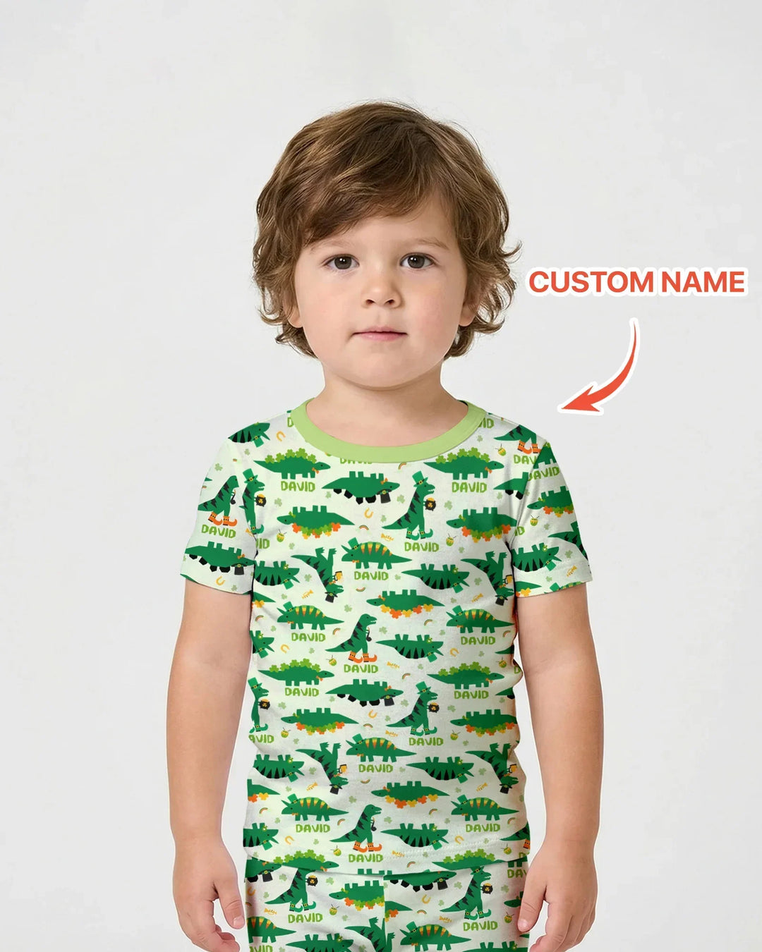 St. Patrick's Day Dinosaurs Custom Bamboo Two Piece Short Sleeve Shorts Pajama Set