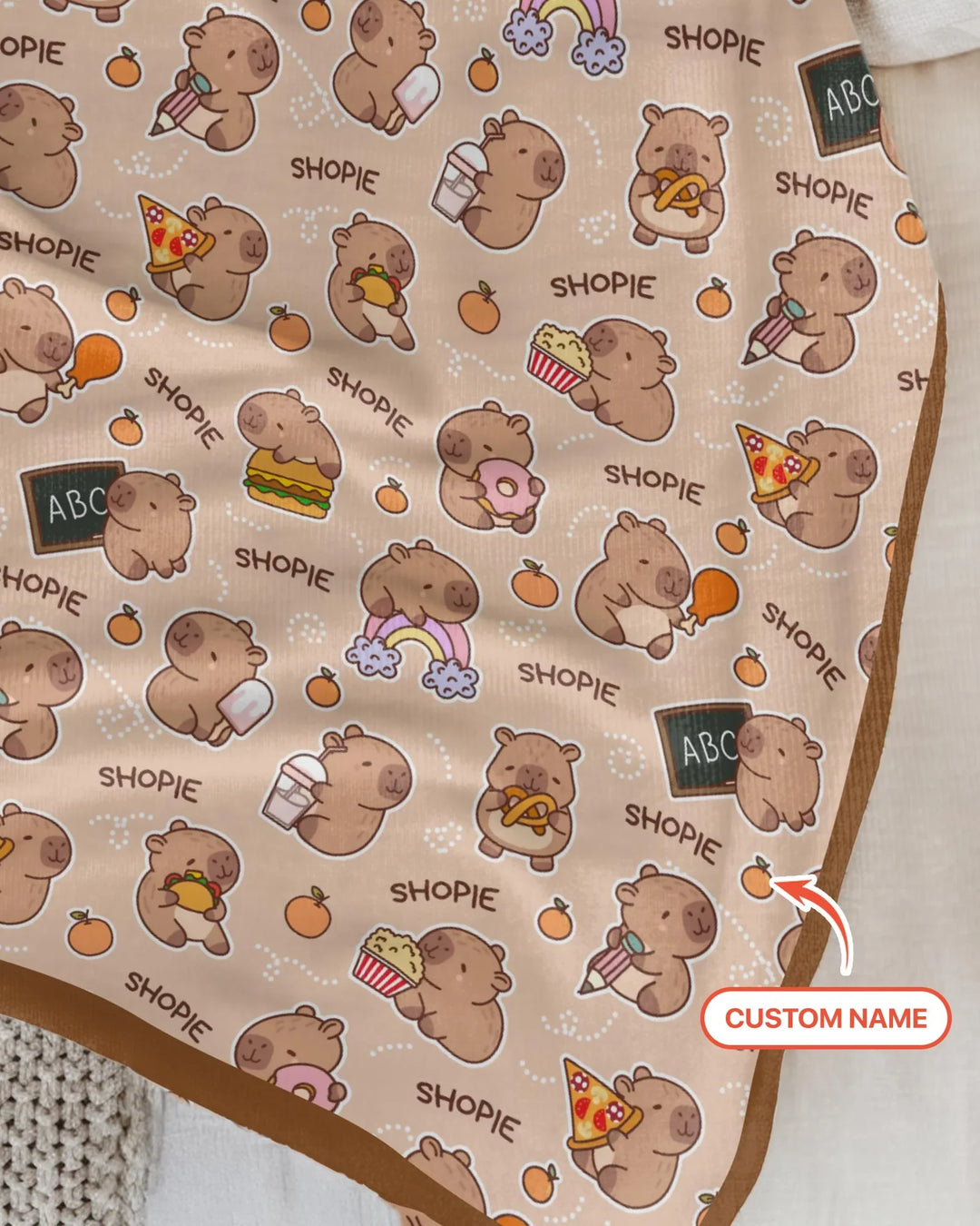 Custom Name Cute Capybara Bamboo Blanket