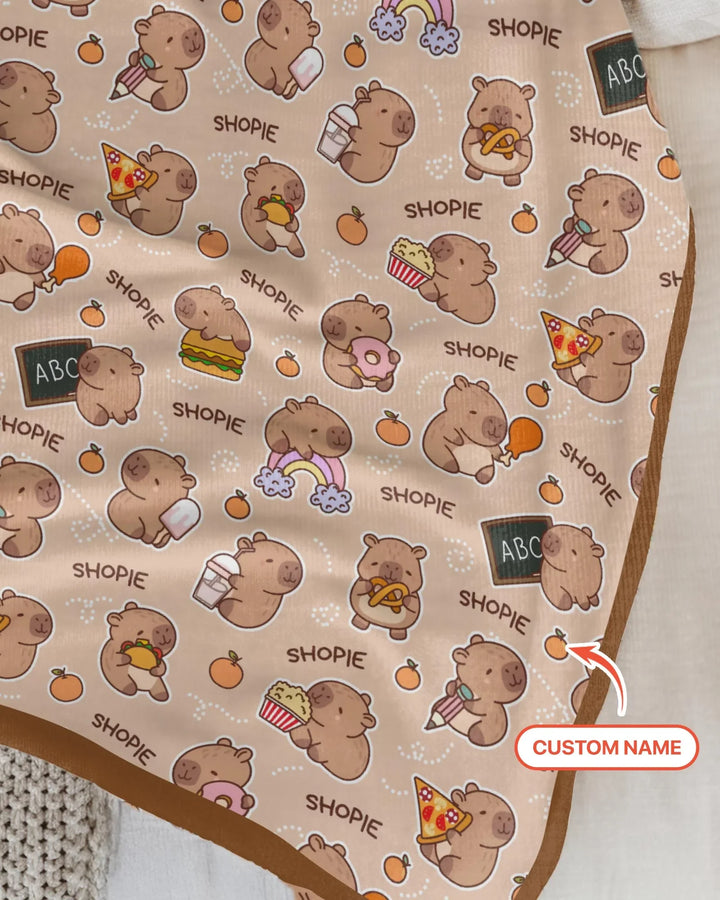 Custom Name Cute Capybara Bamboo Blanket