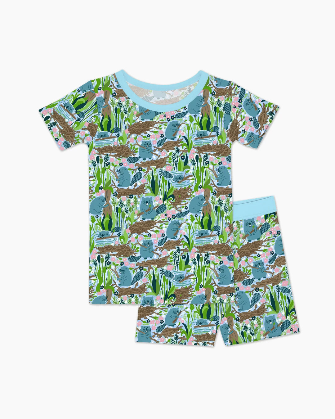 Little Dam Builders Bamboo Two Piece Short Sleeve Shorts Pajama Set