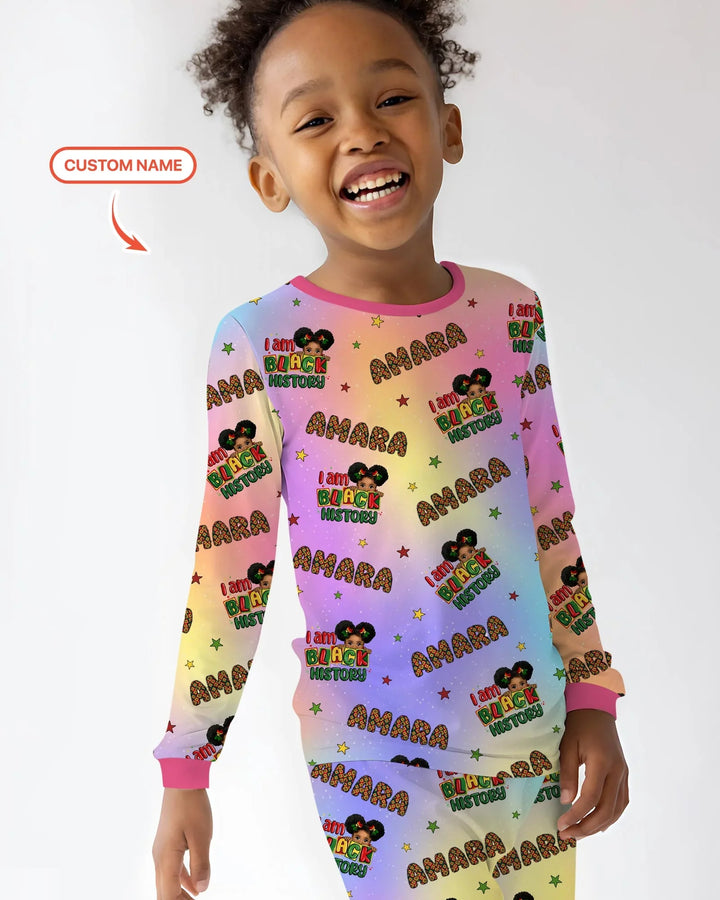 Custom Name I Am Black History Custom Bamboo Two Piece Long Sleeve Pajama Set