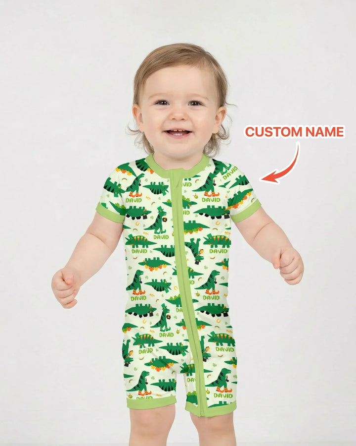 St. Patrick's Day Dinosaurs Custom Bamboo Shorty Zippy