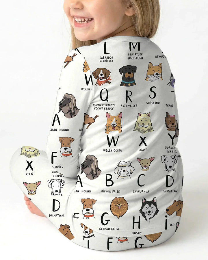 Funny Dogs Alphabet Bamboo Two Piece Long Sleeve Pajama Set