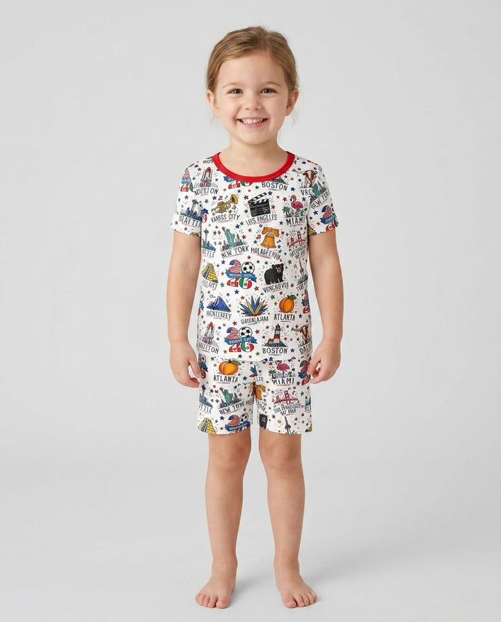 2026 Soccer Cup Host Citties Bamboo Two Piece Short Sleeve Shorts Pajama Set