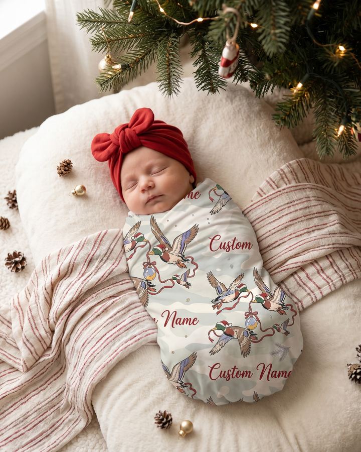 Mallard Duck Christmas Camo Bamboo Swaddle Blanket