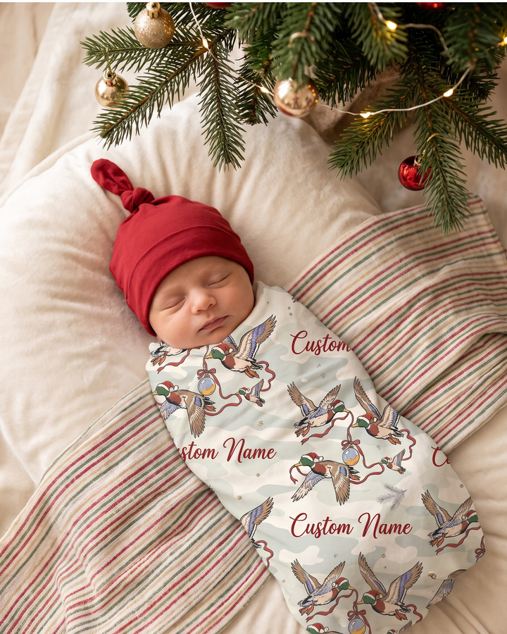 Mallard Duck Christmas Camo Bamboo Swaddle Blanket