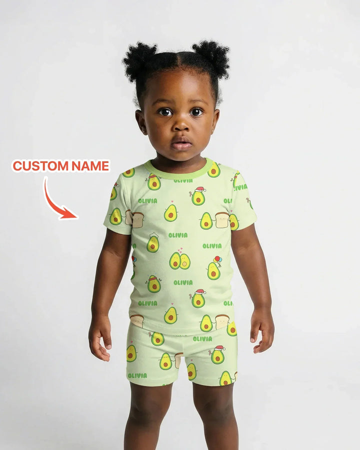 Custom Name Cute Avocado Bamboo Two Piece Short Sleeve Shorts Pajama Set