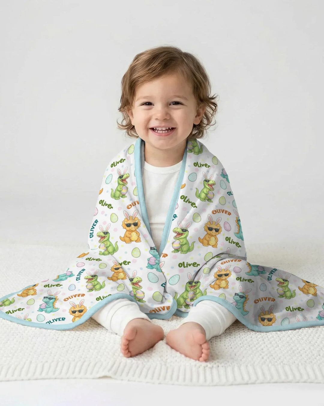 Custom Name Dinosaur on the Hunt Bamboo Blanket
