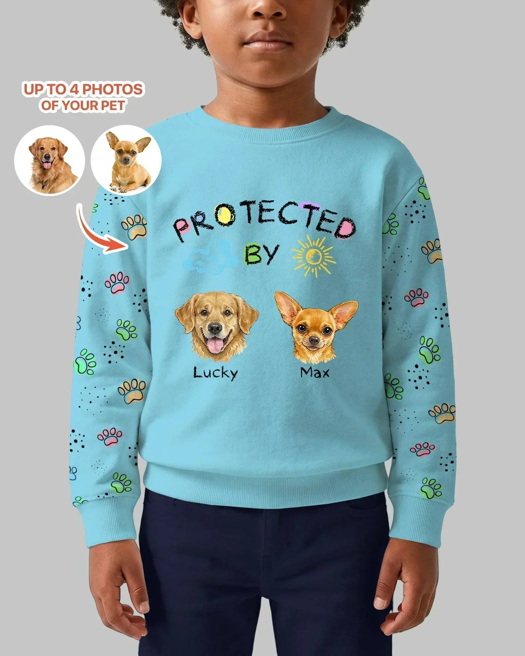 Custom Photo Crayon "Protected By" Bamboo Crewneck Sweatshirt