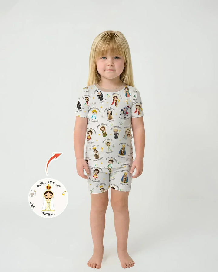 Pray For Us Family Matching Bamboo Two Piece Short Sleeve Shorts Pajama Set