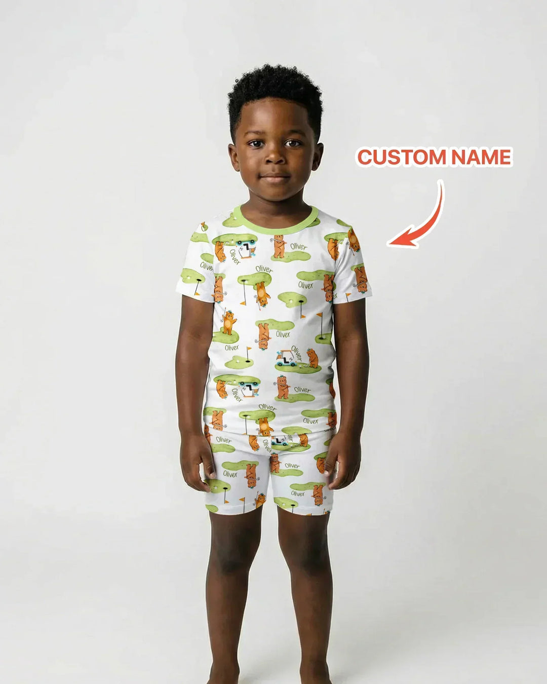 Custom Name Little Bear Golf Club Bamboo Two Piece Short Sleeve Shorts Pajama Set