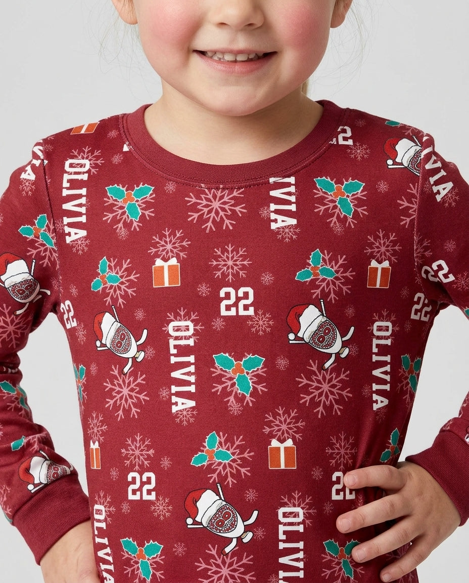 Custom Name Hockey Holiday Bamboo Two Piece Long Sleeve Pajama Set