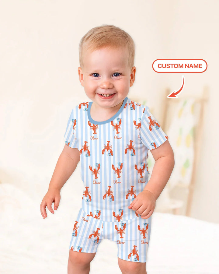 Custom Name Crawfish Beer Season Bamboo Two Piece Short Sleeve Shorts Pajama Set