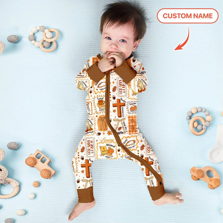 Custom Name I Am Thankful For Jesus Convertible Zippy , Custom Name I Am Thankful For Jesus Convertible Zippy - 0-3M