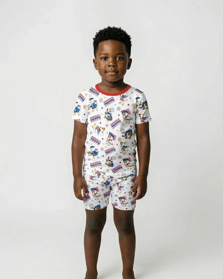 Patriotic Goose Celebrating 250 Years Bamboo Two Piece Short Sleeve Shorts Pajama Set