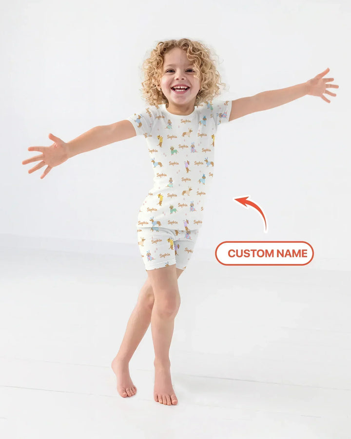 Custom Name Easter Dachshund Bamboo Two Piece Short Sleeve Shorts Pajama Set