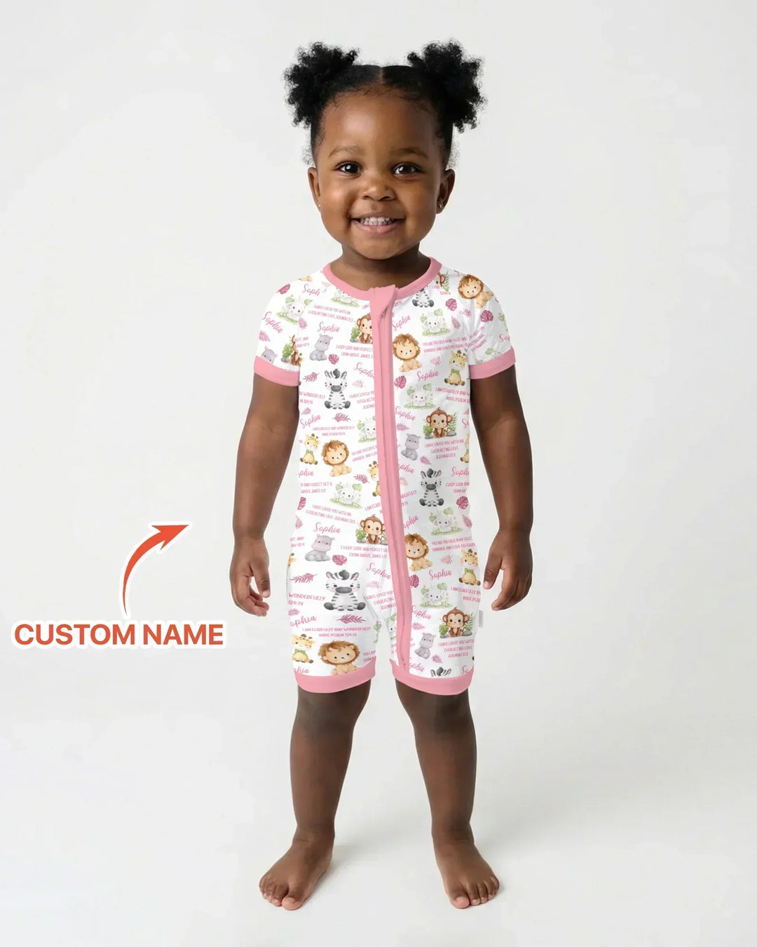 Custom Name Bible Verse Safari Animal Bamboo Shorty Zippy