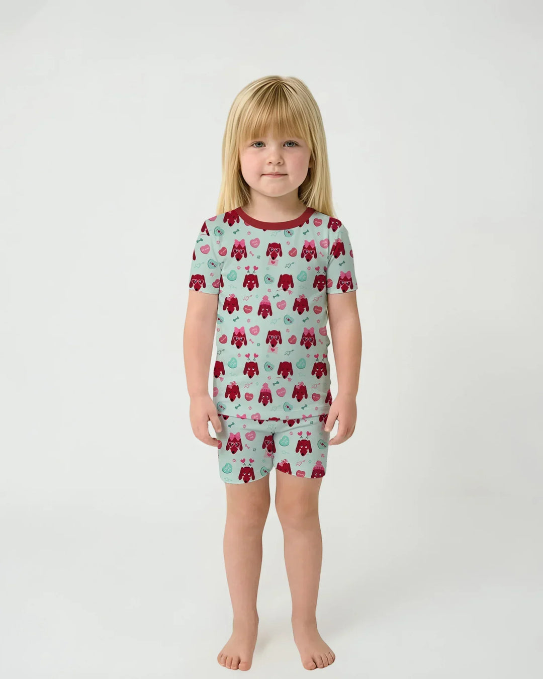 Dachshund Is My Valentine Bamboo Two Piece Short Sleeve Shorts Pajama Set