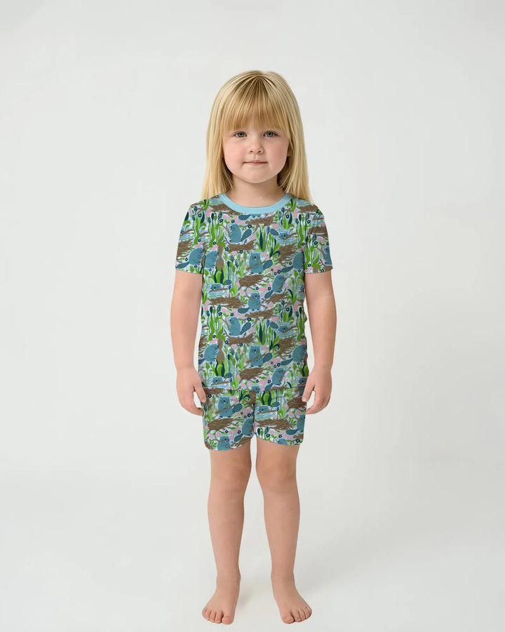 Little Dam Builders Bamboo Two Piece Short Sleeve Shorts Pajama Set