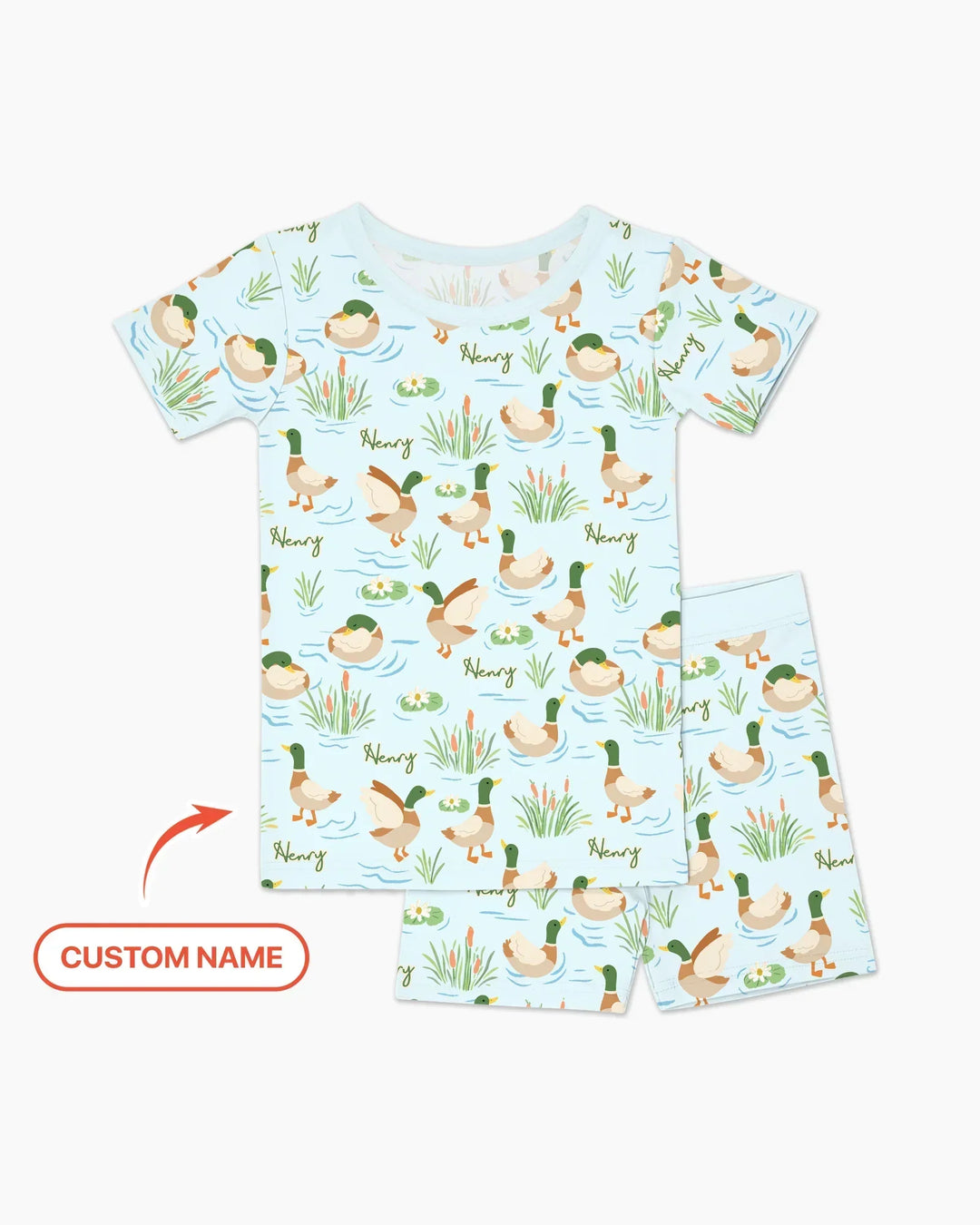 Personalized Mallard Duck Bamboo Two Piece Short Sleeve Shorts Pajama Set