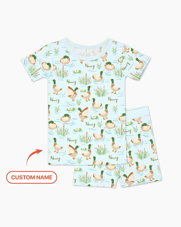 Personalized Mallard Duck Bamboo Two Piece Short Sleeve Shorts Pajama Set