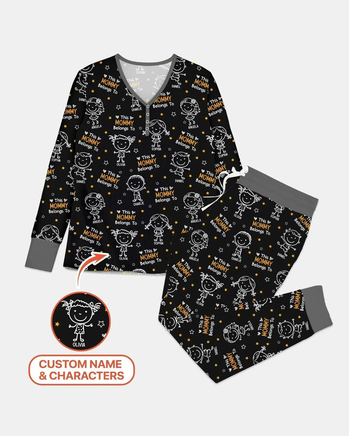Custom Name "This Mommy Belongs To" Doodle Bamboo Women Pajama Set