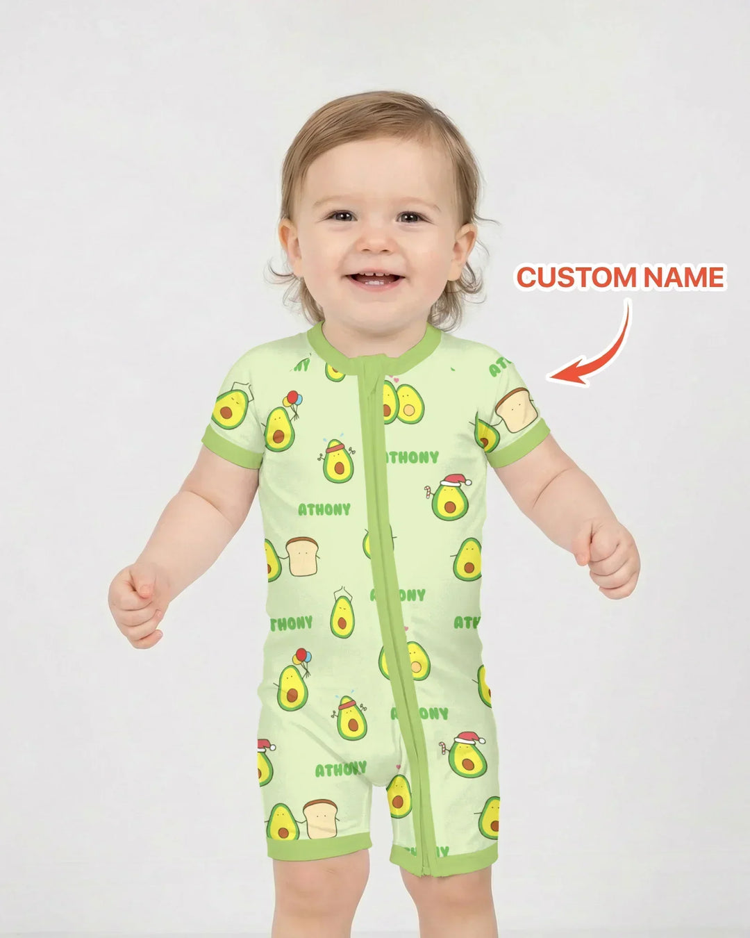 Custom Name Cute Avocado Bamboo Shorty Zippy
