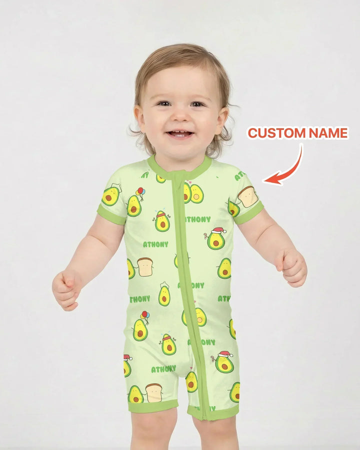 Custom Name Cute Avocado Bamboo Shorty Zippy