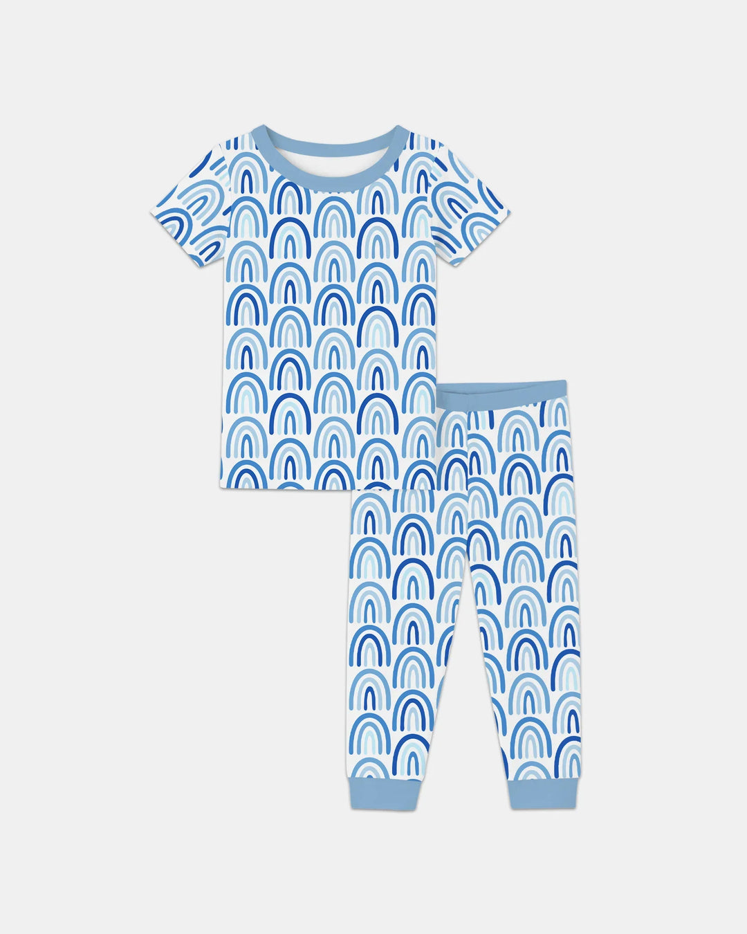Sky Blue Rainbows Bamboo Two Piece Short Sleeve Pajama Set