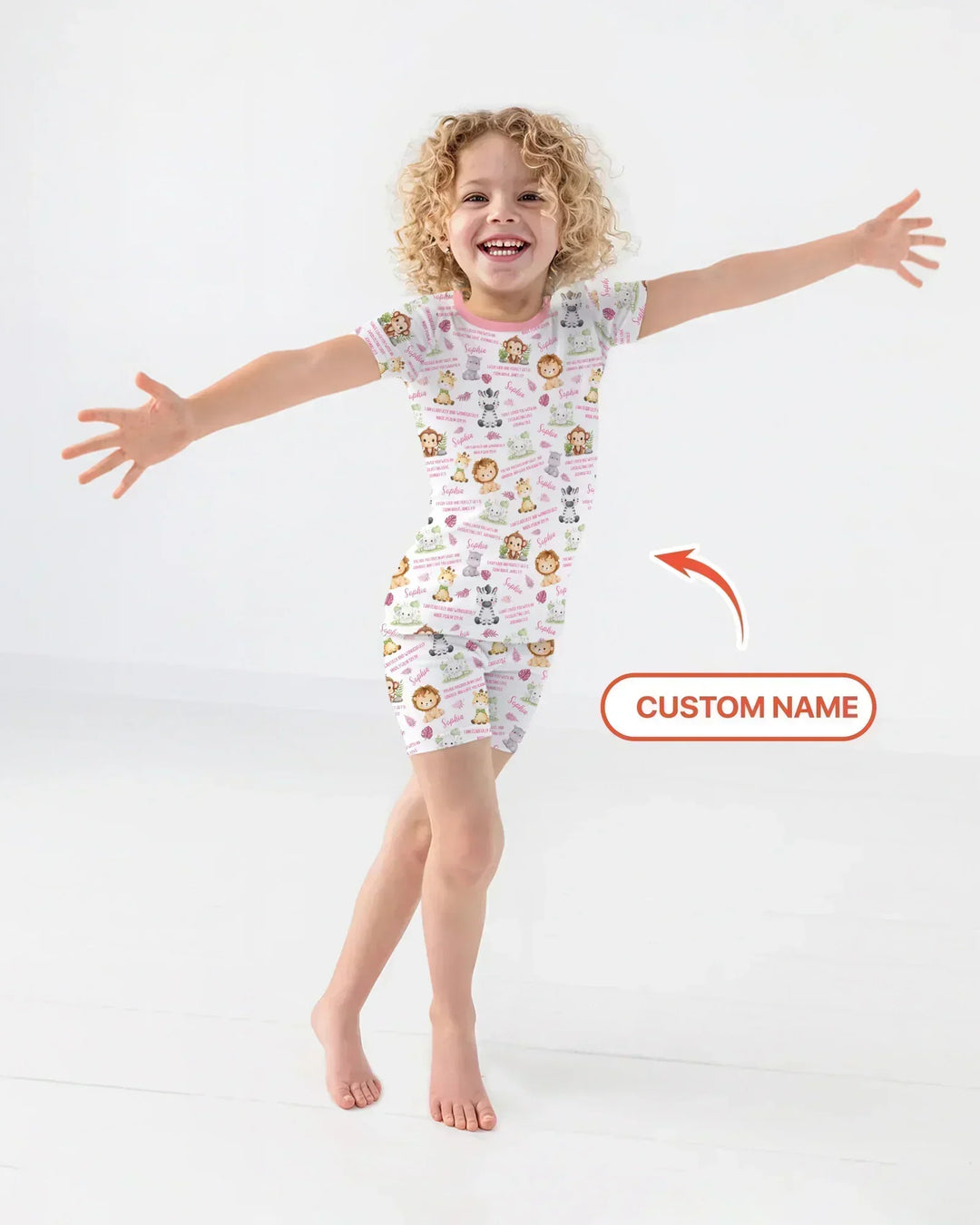 Custom Name Bible Verse Safari Animal Bamboo Two Piece Short Sleeve Shorts Pajama Set