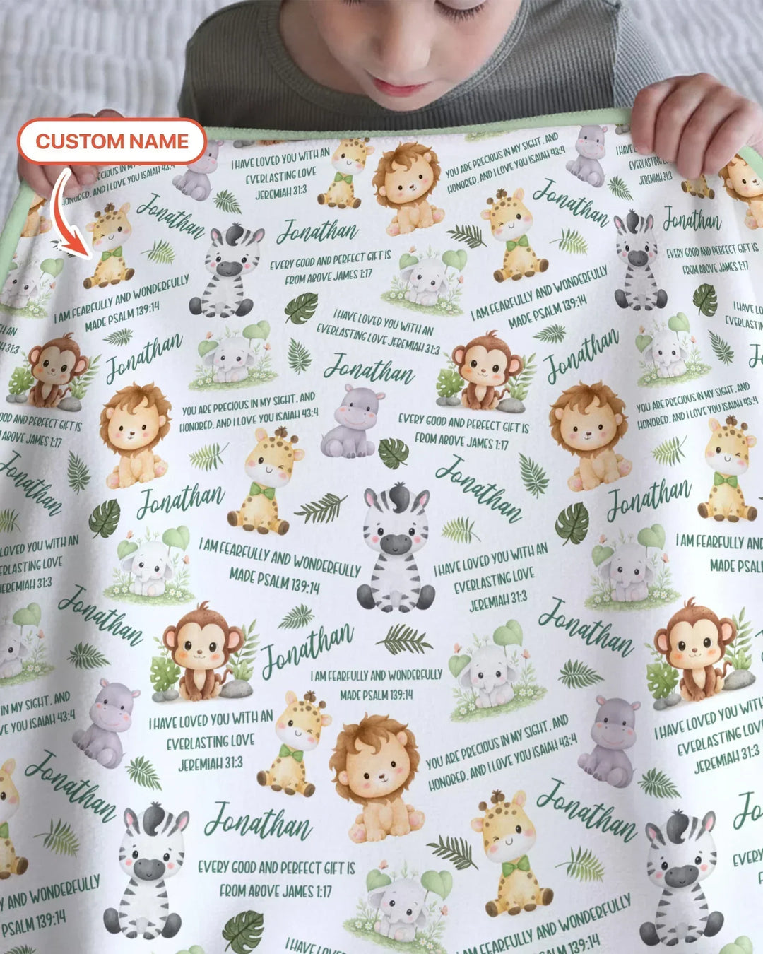 Custom Name Bible Verse Safari Animal Bamboo Blanket