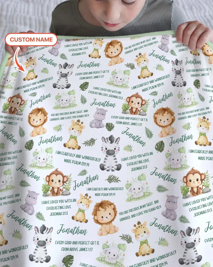 Custom Name Bible Verse Safari Animal Bamboo Blanket