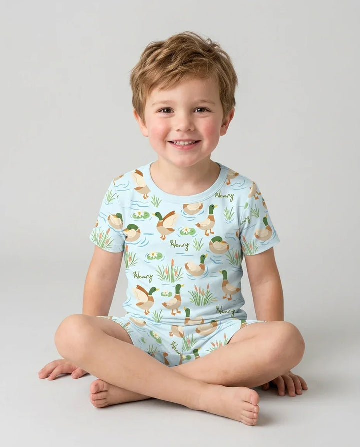 Personalized Mallard Duck Bamboo Two Piece Short Sleeve Shorts Pajama Set