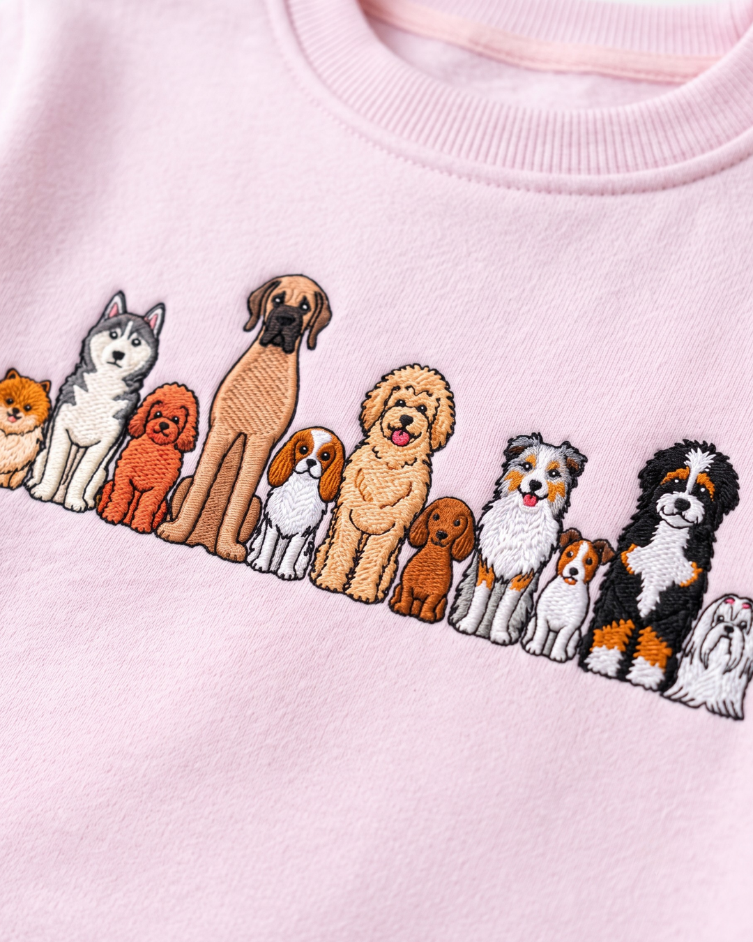 Cute Dog Breeds Embroidered Bamboo Crewneck Sweatshirt