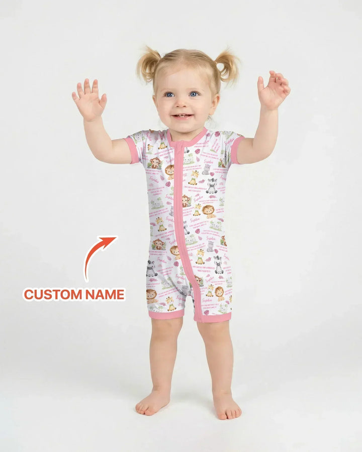 Custom Name Bible Verse Safari Animal Bamboo Shorty Zippy