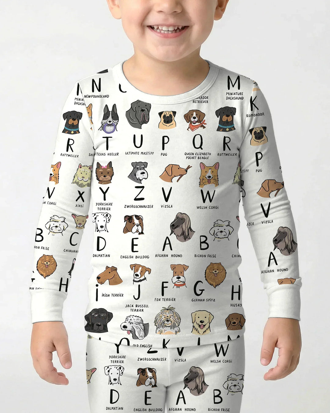 Funny Dogs Alphabet Bamboo Two Piece Long Sleeve Pajama Set